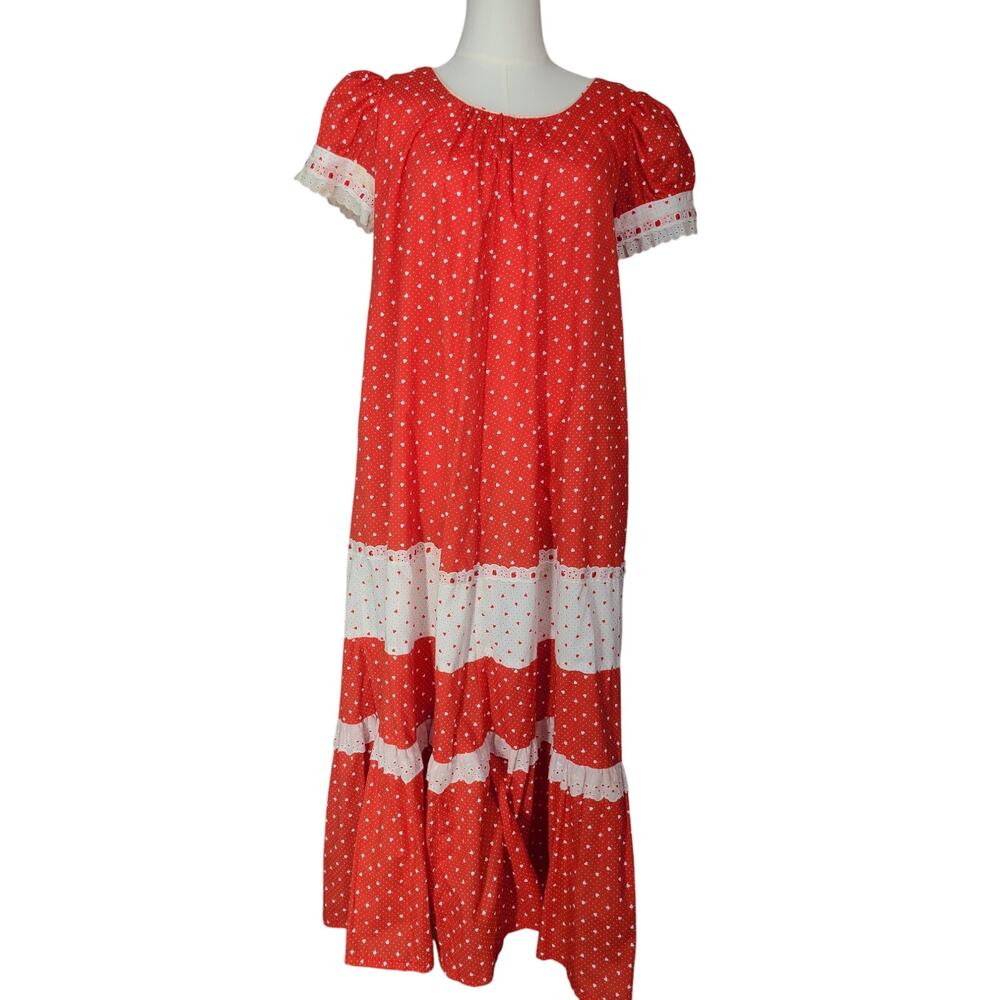 Vintage 80s/90s Made in Hawaii T&L Muumuu Factory Red Hearts & Polka Dot Muumuu